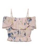 フラワーチェックオフショルトップス/PNK