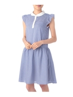 衿付きギンガムチェックワンピース/ネイビー(293)