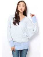 【AZUL by moussy】AC7Gガーター編みドルマン長袖プルオーバー/柄SAX