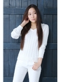 【AZUL by moussy】変則ケーブルVネック長袖プルオーバー/O/WHT