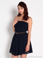 ベルト付きレースフレアベアワンピ/ホワイト