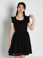 BackリボンシアーチェックOP/ブラック