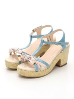 フラワーレースリボンサンダル 3/サックス