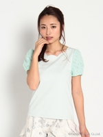 袖レースTシャツ/ライトグリーン