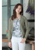 【AZUL by moussy】12GラウンドネックyUV加工Vネック長袖カーデ/L/KHA