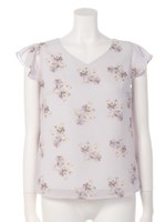 ブーケ花柄フリルブラウス/ラベンダー