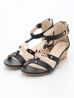 ローウェッジ装飾サンダル/クロ