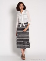 幾何学柄ロングOP×ボイルシャツセット/オフホワイト