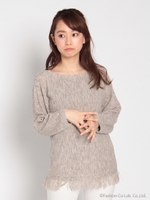 綿麻片畦編みニットフリンジドルマンプルオーバー/キナリ