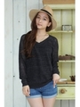 【AZUL by moussy】C杢MIXメッシュ風Vネック長袖Kプルオーバー/柄BLK