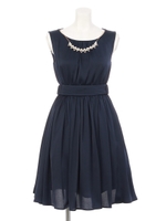 リボンベルトパニエ付ウエストベルト付ワンピース/サックス