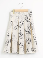 手描き風フラワー膝丈スカート/ブラウン柄