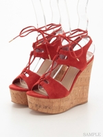 【R&E】コルクハイウェッジレースアップスエードサンダル/ベージュスエード