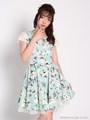 ウエストリボン付フラワーワンピース/ブルー