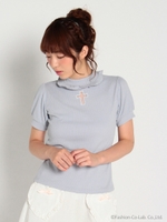 クロスくり抜き細リブカットTOPS/ブルー