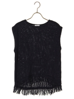 裾フリンジニットベスト/アイボリー