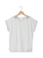 袖フリンジビジュー付きプルオーバー/ホワイト(001)