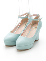 ウェッジソールアンクルストラップパンプス/サックス