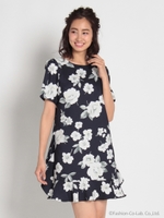花柄裾フリルワンピ/ネイビー
