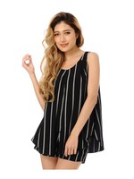 フロント開きストライプトップス/BLACK