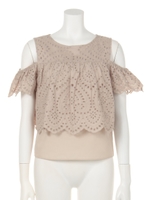 コットン刺繍レースブラウス/モカ