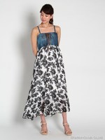 モノトーン花デニムス゜ピンドルマキシワンピース/クロ