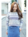 【AZUL by moussy】MIXリリーヤーンかすれボーダー長袖プルオーバー/柄NVY