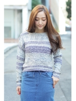 【AZUL by moussy】MIXリリーヤーンかすれボーダー長袖プルオーバー/柄NVY