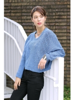 【AZUL by moussy】ケーブル編みショートドルマンプルオーバー/CAM