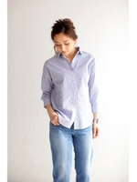 【AZUL by moussy】コットンガーゼ2WAY長袖シャツ/柄BLU