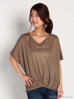 異素材ネックレスポケ付プルオーバー/カーキ