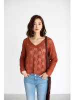 【AZUL by moussy】麻コットンすかし柄編ミプルオーバー/KHA