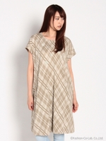 チェックジャカード×ドットプリントワンピース/ベージュ