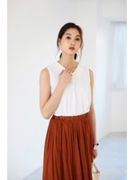 【接触冷感】【AZUL by moussy】エコクールバックプリーツフレアノースリプルオーバー/O/WHT