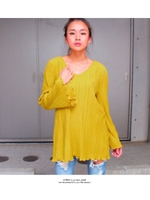 【Latina】深Vフレアスリーブプリーツチュニックトップス/イエロー(024)