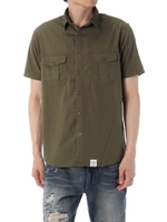 【AZUL by moussy】ストレッチブロード半袖ミリタリーシャツ/WHT