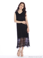 すかし柄ニットノースリOP/ブラック