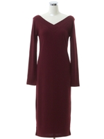 テレコオープンVネックワンピース/グレー