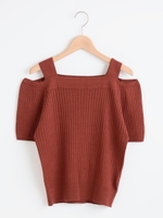 肩あきリブニットプルオーバー/レンガ