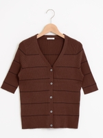 JワイドリブVネック5分袖カーデ/オフ/柄