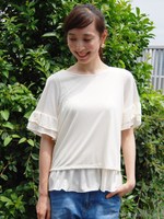 【Marie Hill】タンク付きフリル切替えカットソー/ブルー