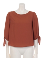 スリットリボンブラウス/ベージュ