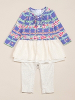 【OUTLET】プチフラワーチェックPTチュニックカバーオール/パープル