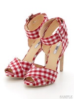 バックルワイドストラップ美脚サンダル/レッドコンビ