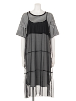 【chille anap】ボーダーワンピース×チュールワンピース SET/BK