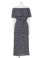 【ANAP】柄オフショルトップス&スリットロングスカート SET/NVY