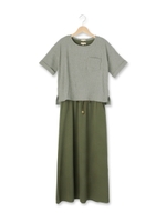 テレコTシャツ+サカリバワンピースセット/グレー(012)