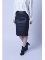 【AZUL by moussy】フェイクレザーキルティングスカート/BLK