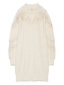 シースルーエンブロイダリーニットワンピース/WHT