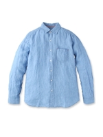 リネン長袖カジュアルシャツ/サックス(090)